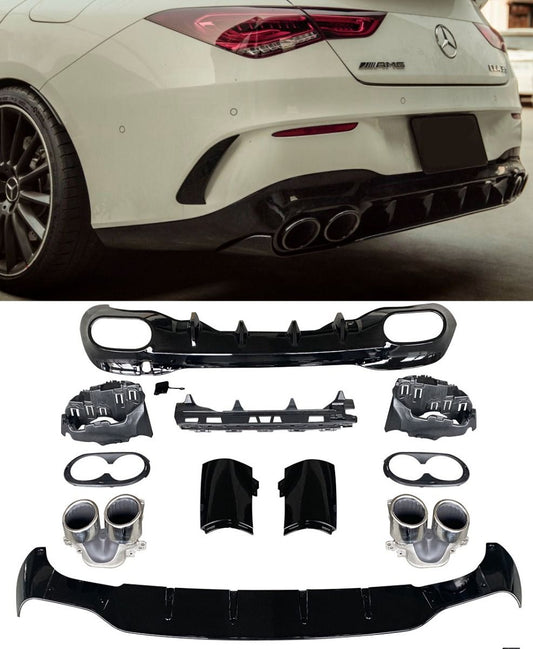 Rear spoiler diffuser & double exhaust tip in for Mercedes W118s 35 AMG