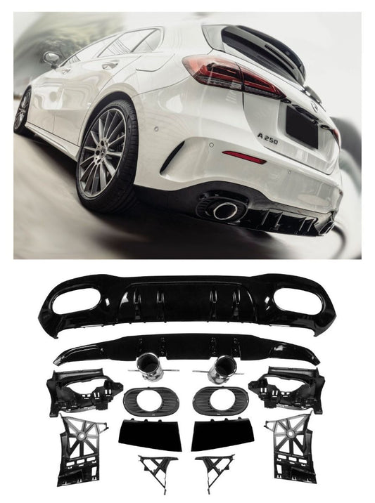 Rear spoiler diffuser & exhaust trims 2x1 for Mercedes W177 A35 AMG Look