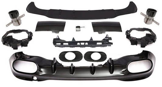 Rear spoiler diffuser & exhaust trims (BLACK) in SPORTY LOOK for Mercedes W118s 35 AMG