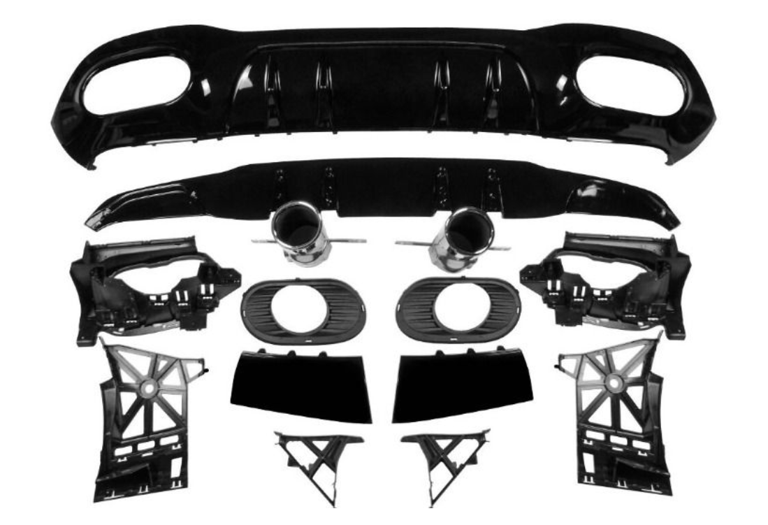 Rear spoiler diffuser & exhaust trims 2x1 for Mercedes W177 A35 AMG Look