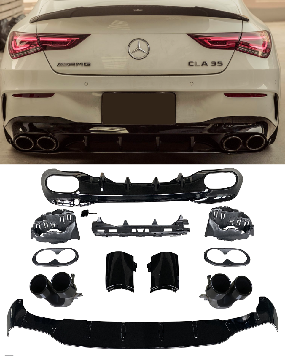 Rear spoiler diffuser & double exhaust tip in for Mercedes W118s 35 AMG