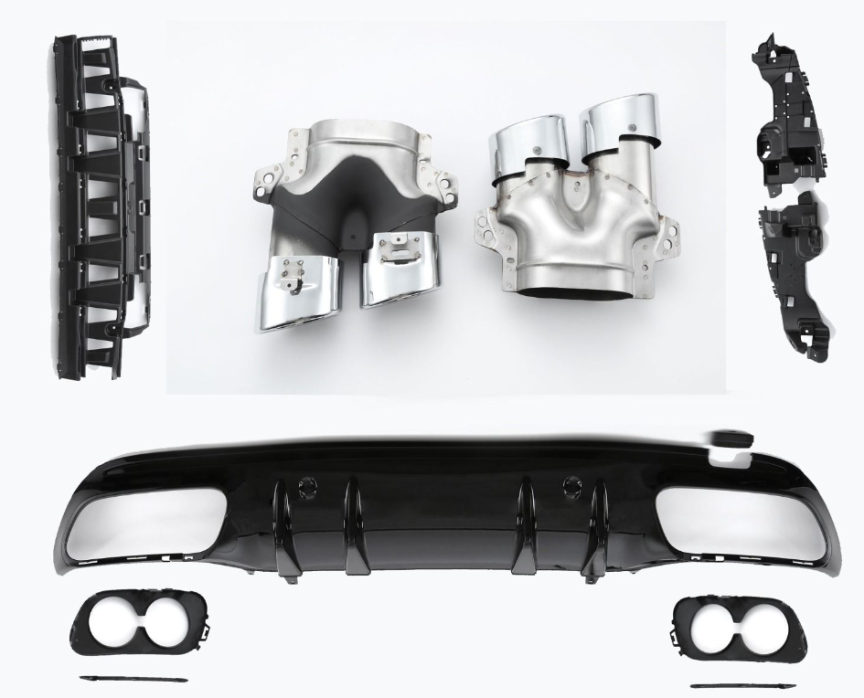 Mercedes W205 S205 C-Class diffuser + exhaust pieces (BLACK or Chrome) in C43 AMG Design