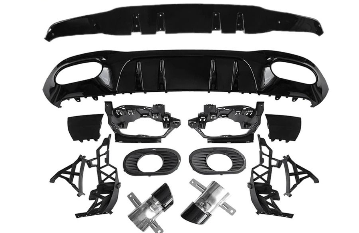 Rear spoiler diffuser & exhaust trims 2x1 for Mercedes W177 A35 AMG Look